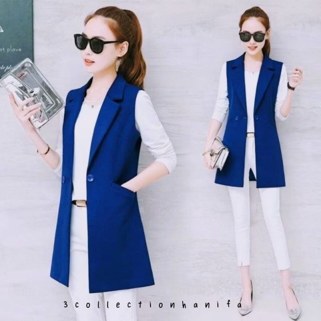 Rompi Wanita Kantor Vest Blazer Korea Tanpa Lengan / Blazer Vest Tanpa Lengan Jumbo