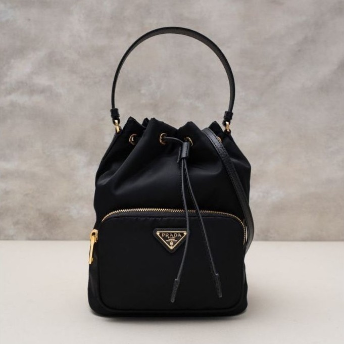 Prada Duet Re-Nylon Bucket Bag Black