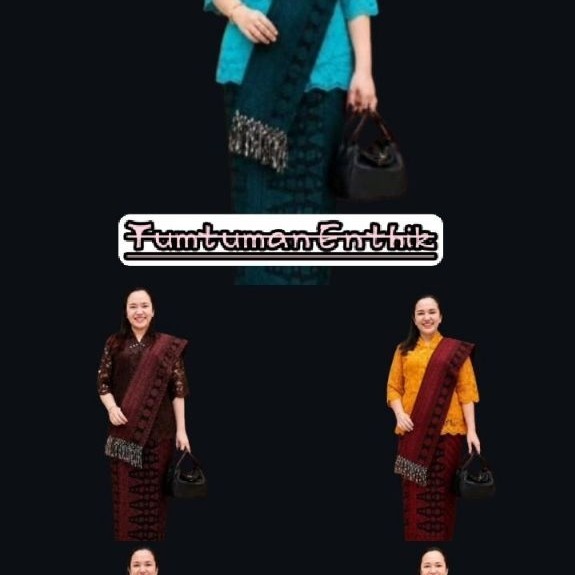 K2002/3003 Setelan Kebaya Kartini Elegan Yang Dipadukan Secara Serasi Dengan Rok Dan Selendang Bermo