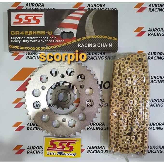 Gear Set Sss 428 Yamaha Scorpio & Rantai Sss 428 Hsbt Gold