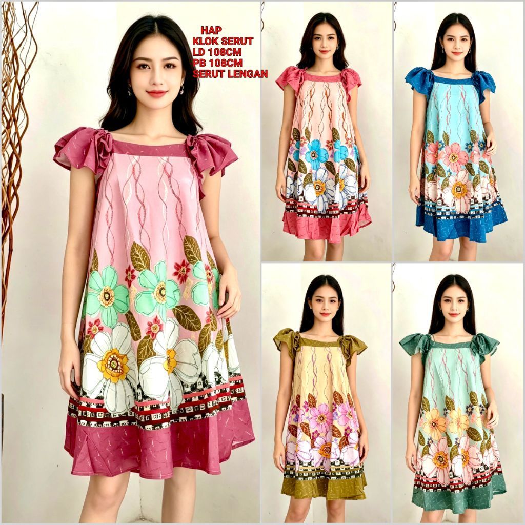 Daster Payung Hap Klok 17 Serut Lengan Atas Mix Motif