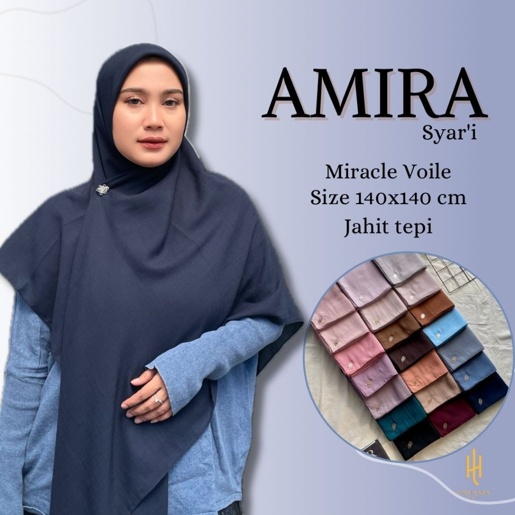AMIRA SYARI JAHIT TEPI - Hijab Voal Miracle Khimar segi empat size Jumbo 140x140  Hanania Label