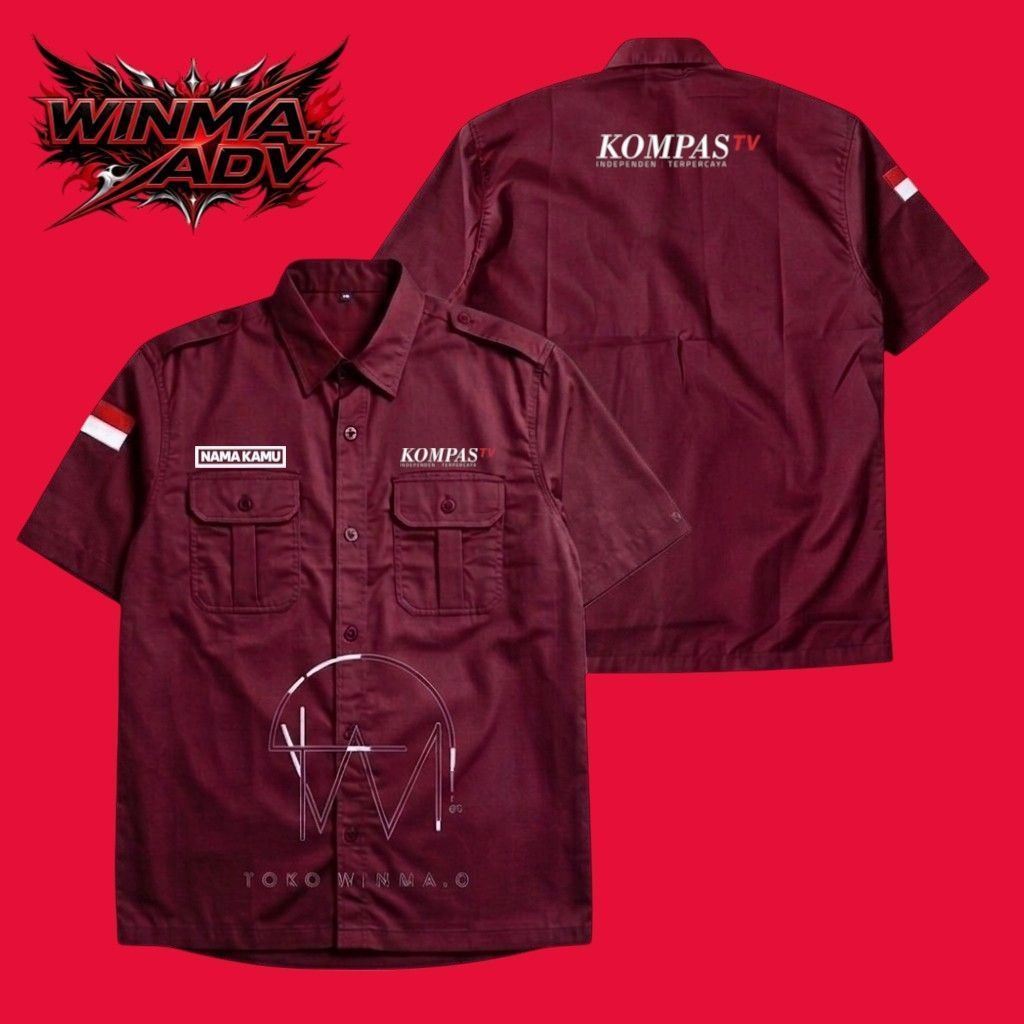 Baju Keja Lengan Pendek PDH Kompas TV Gratis Bordir Nama Dan Tulisan KOMPAS TV Independen Terpercaya