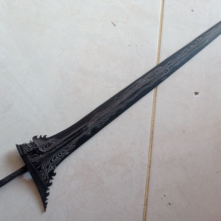 bilah keris Bali pamor kulit semangka panjang bilah 42cm