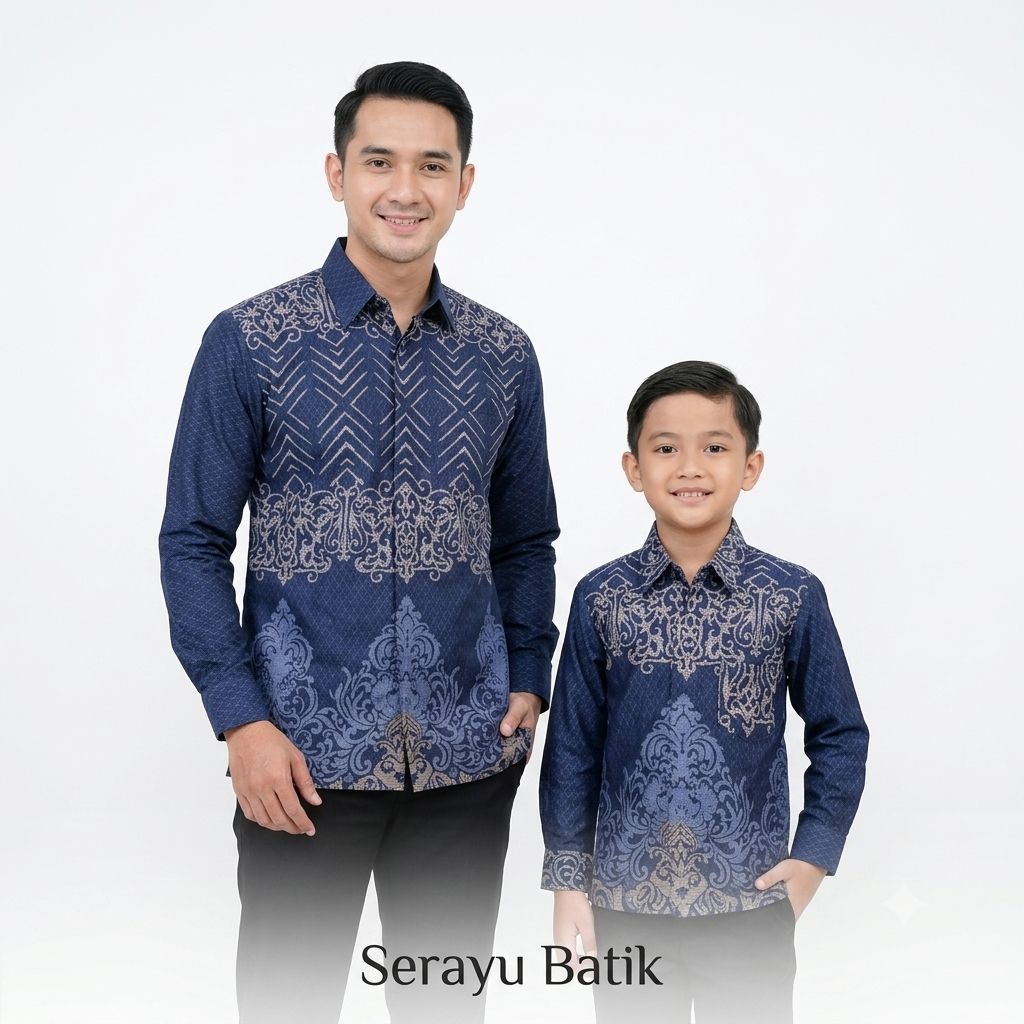 Batik Couple Bapak Dan Anak Laki Laki Katun Solo Premium Lengan Panjang | Batik Motif Songket Warna 