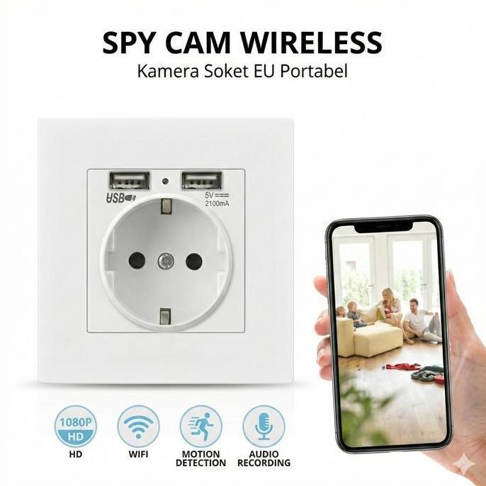 Teknobi Spy Kamera Cam CCTV Mini Wireless Teknobi Socket colokan bulat Cctv Kecil pantau lewat hp