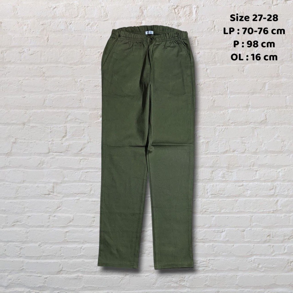 Size 27-28 Celana Panjang Relax Pants Chinos Hijau Army Slim fit Second Preloved #CJ227A