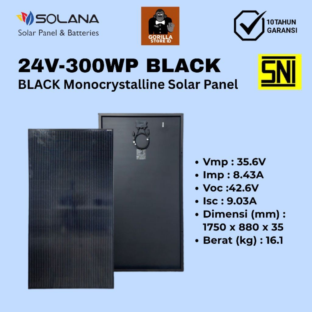 SOLAR PANEL 24V 300WP SOLANA SOLAR CELL MONOCRYSTALLINE BLACK