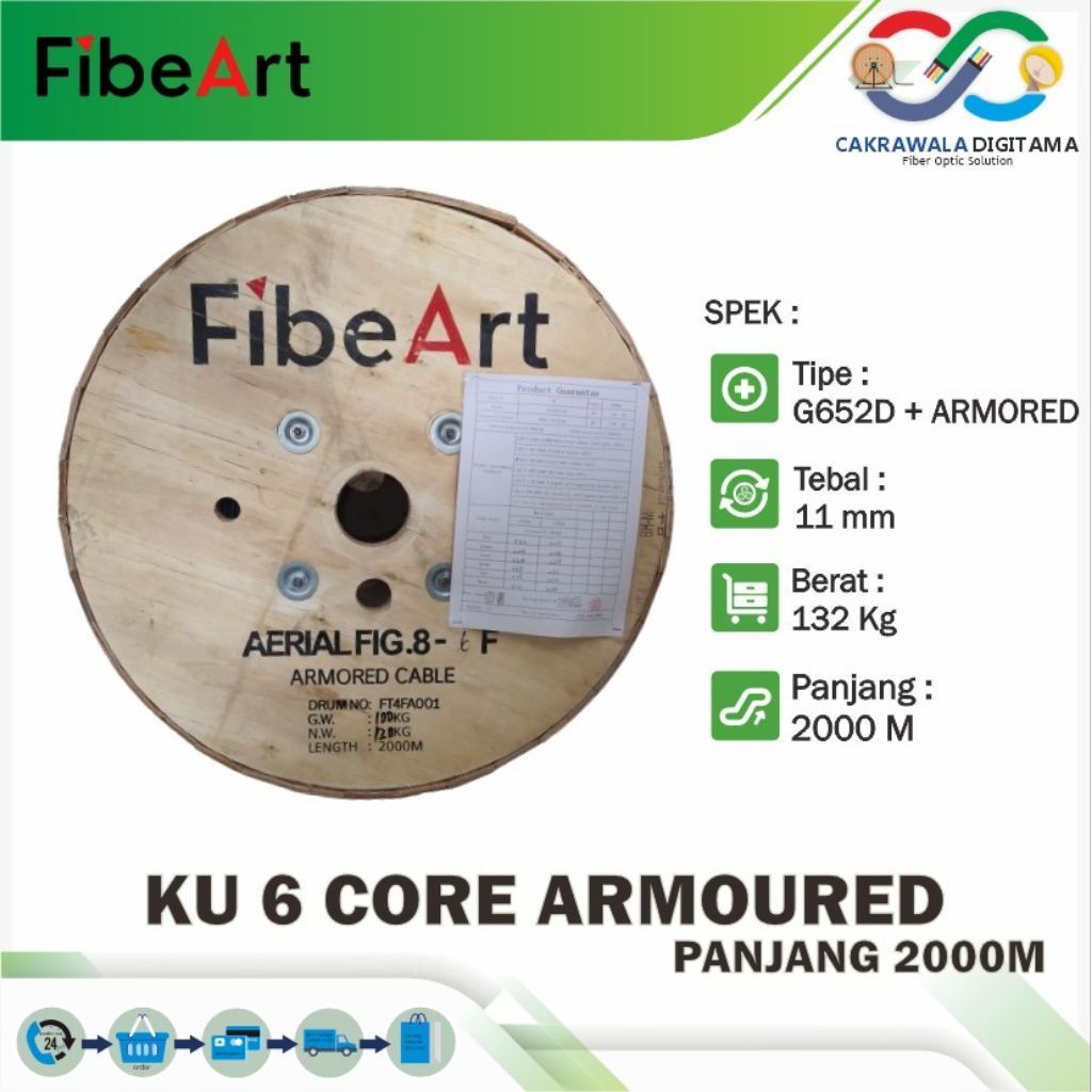 Kabel FO KU 6 core Armored FibeArt Panjang 2000M