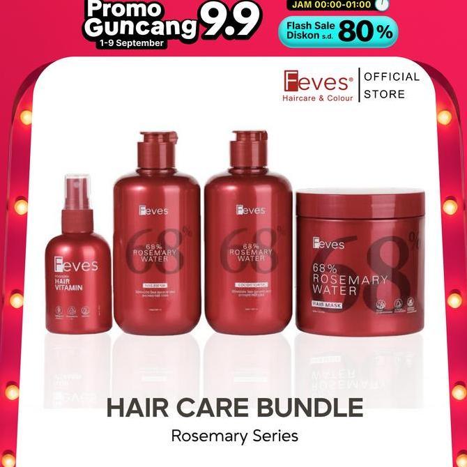 Bundle Hemat Feves Rosemary Series Hair Care 4 In 1 Paket Perawatan Rambut Rontok Hair Mask Shampoo 