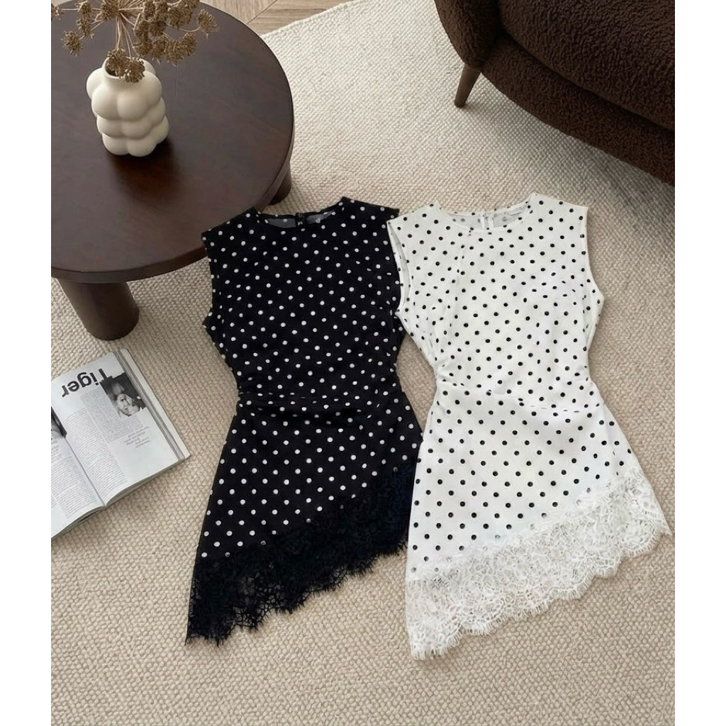 Inner Blouse Polkadot - Blouse Lace Tanpa Lengan - Inner Lace Polkadot - Blouse Polkadot