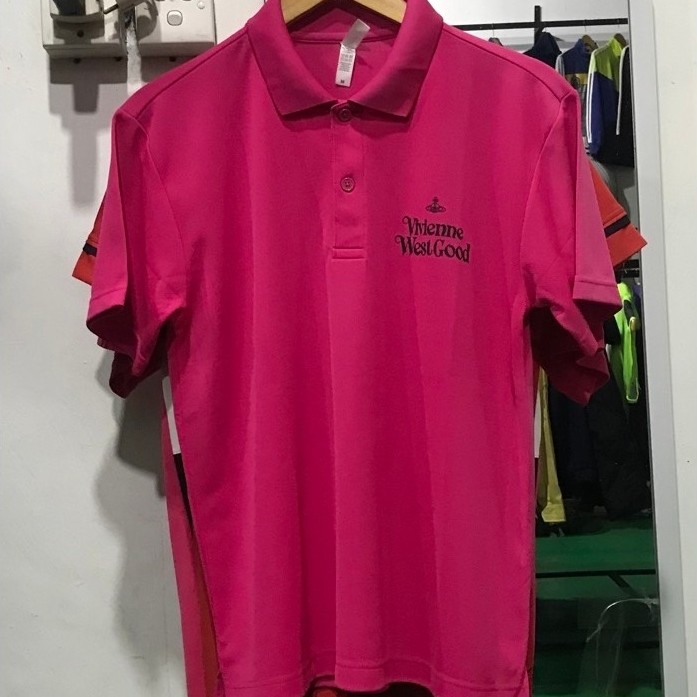 Kaos Polo Wanita Warna Pink Lengan Pendek Motif Vivienne Westwood