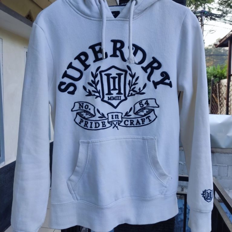 Hoodie Putih Superdry bordir serpa dalam second original