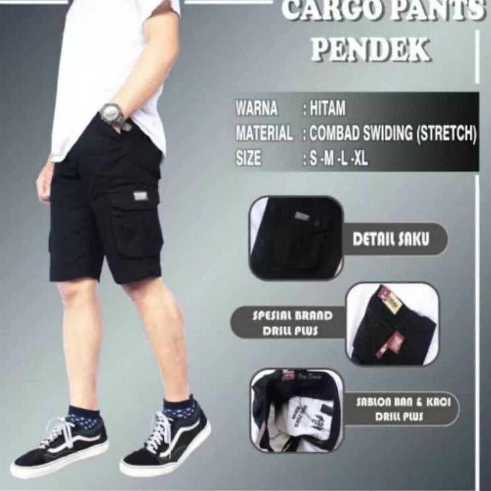 Cargo Pants Pendek Hitam - Celana Cargo Pendek Pria Hitam