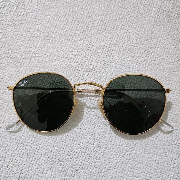 Kacamata Rayban Round RB3447 Gold Lens Green Original