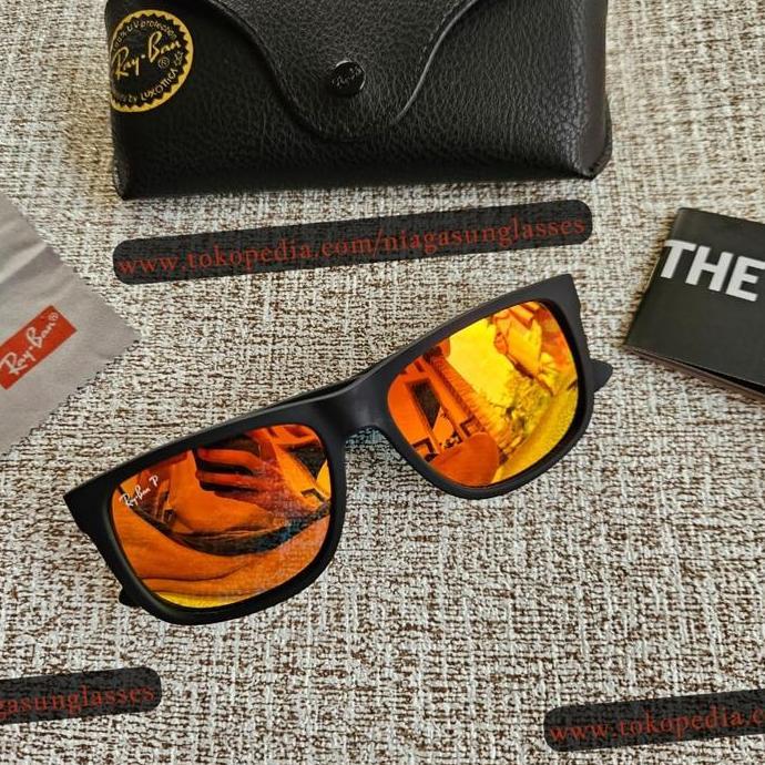 Kacamata Rayban Justin RB4165 Black Doff Mirror Fire Polarized Second Original