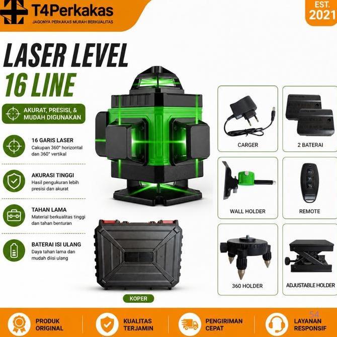RAFENU Boos Laser Level 16 Line Self Leveling laser level hijau 2 baterai