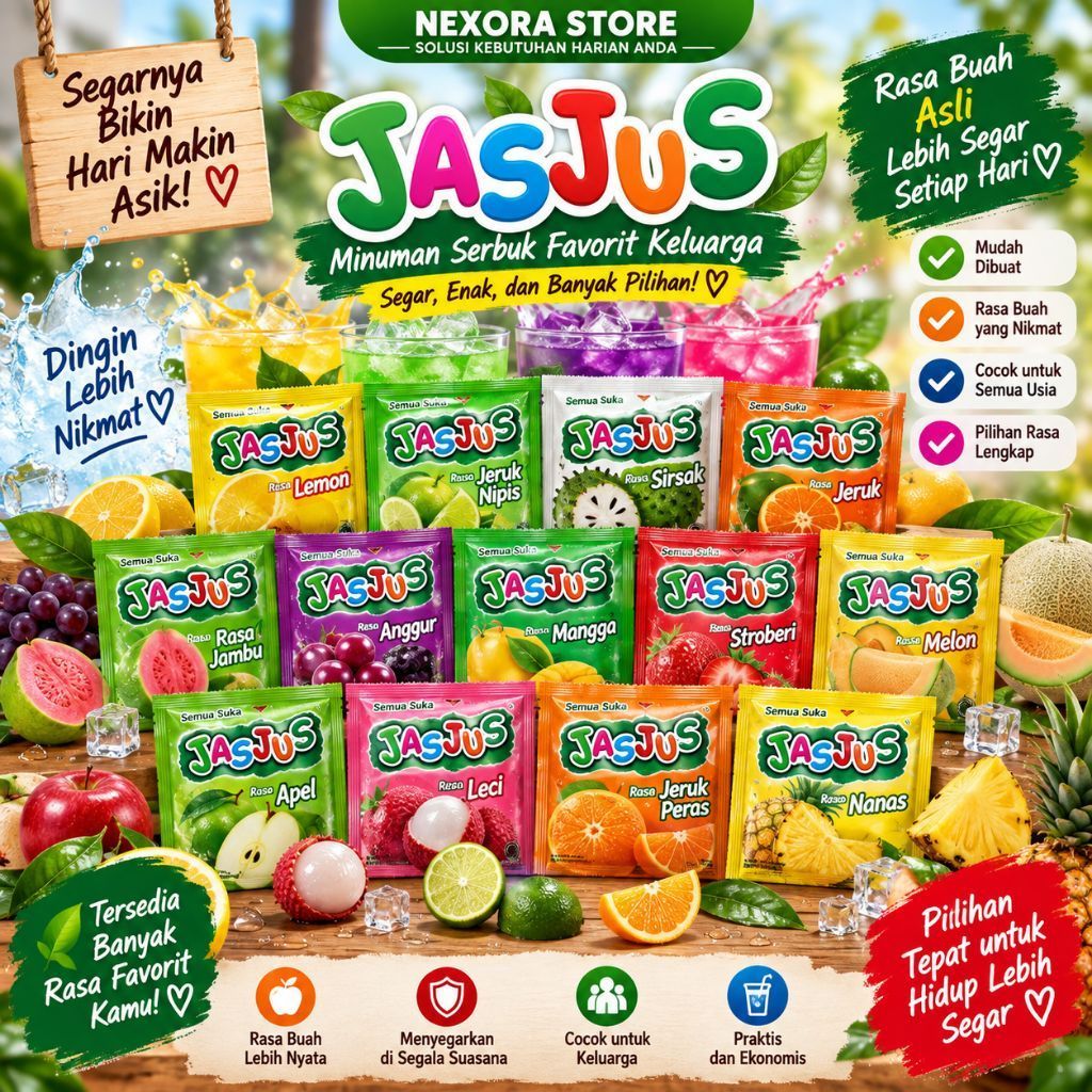 [BISA REQUEST] JasJus Aneka Rasa 10 renteng Minuman Serbuk Instan | Lemon Jeruk Melon Mangga Anggur 