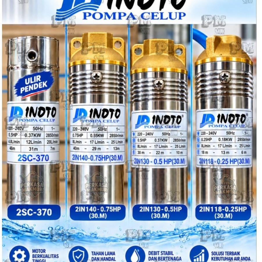 Pompa Celup Inoto Pompa Submersible 2" 2in  (0.25hp / 0.5hp / 0.75hp) + Kabel 30m