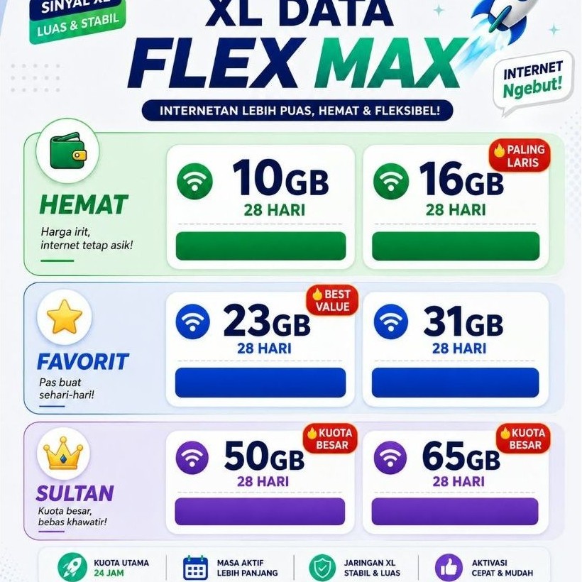paket data XL flex max 24jam 28hari