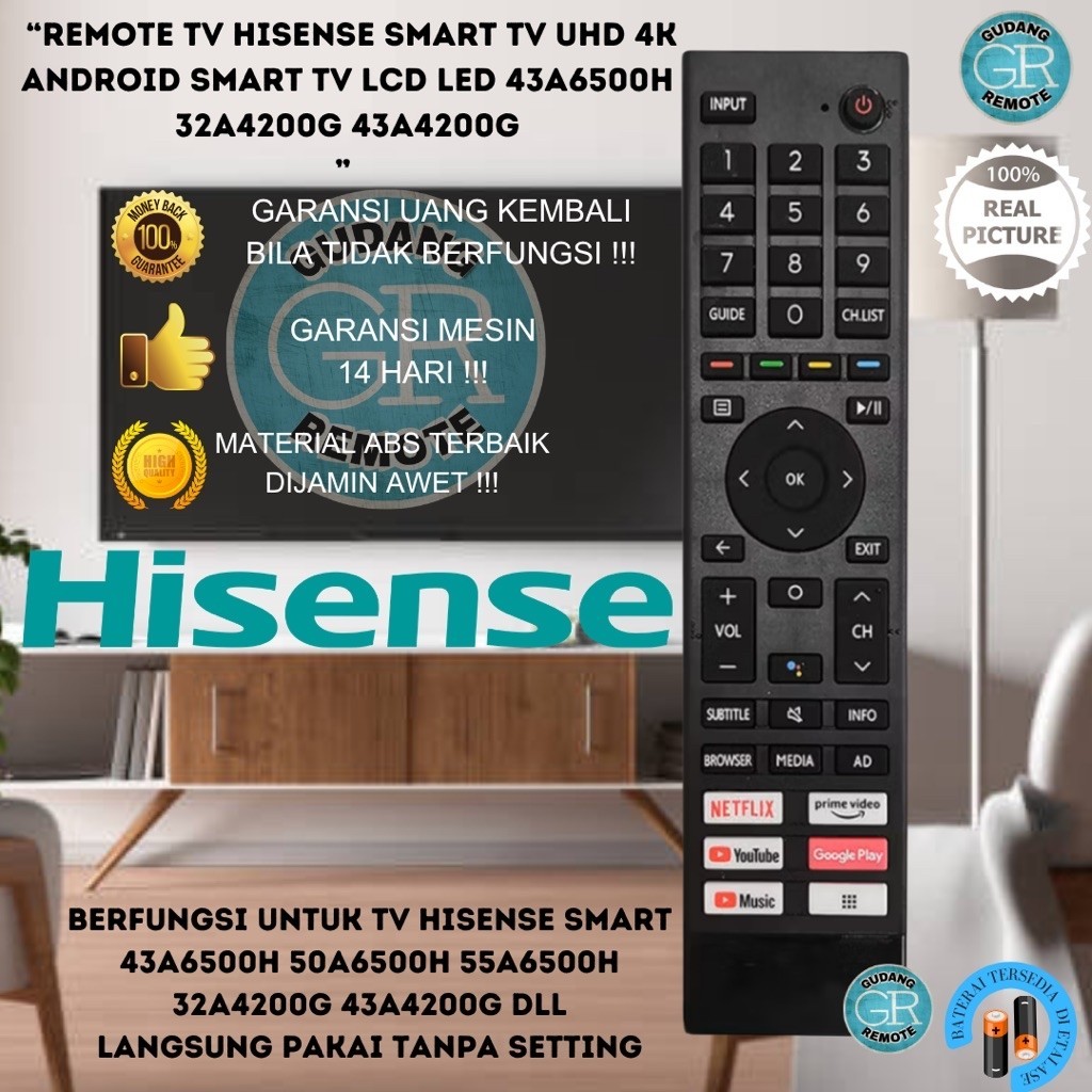 Remote TV Hisense Smart TV UHD 4K Remot Hisense Android Smart TV LCD LED 43A6500H 32A4200G 43A4200G
