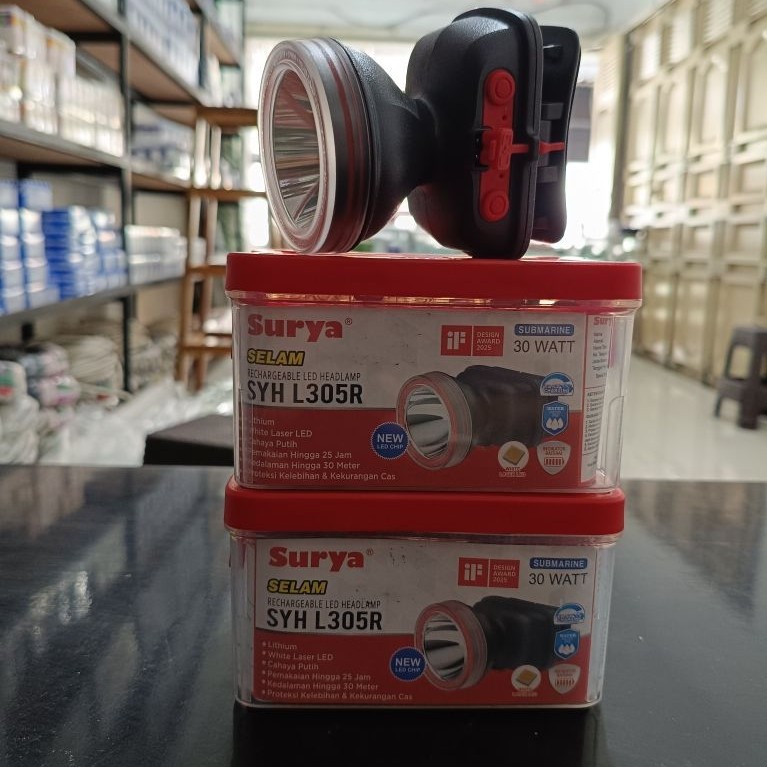 Senter Kepala Surya Selam Rechargeable LED Headlamp SYH L305R 30 Watt Headlamp LED Putih