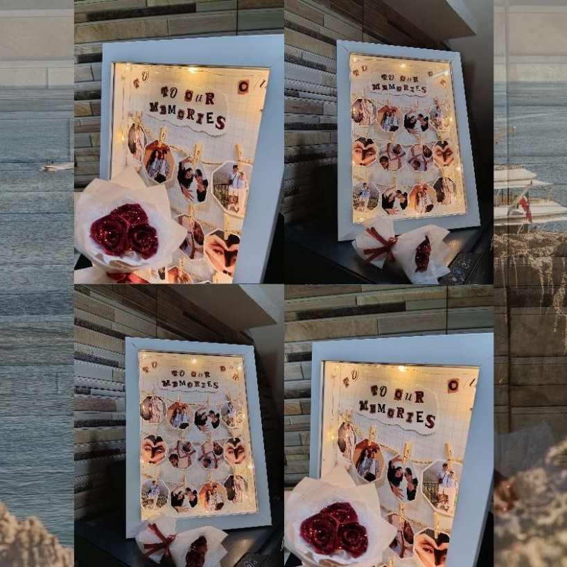 Frame Kolase Foto 3D LED - Cetak Polaroid, Edit Kolase Love, Kado Viral Unik