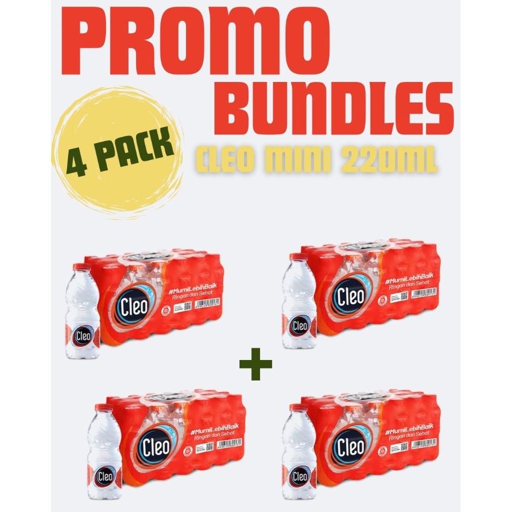 BUNDLES CLEO MINI 220ML 4 PACK - cleo 220ml - cleo mini 220ml - cleo botol kecil - air kemasan 220 m