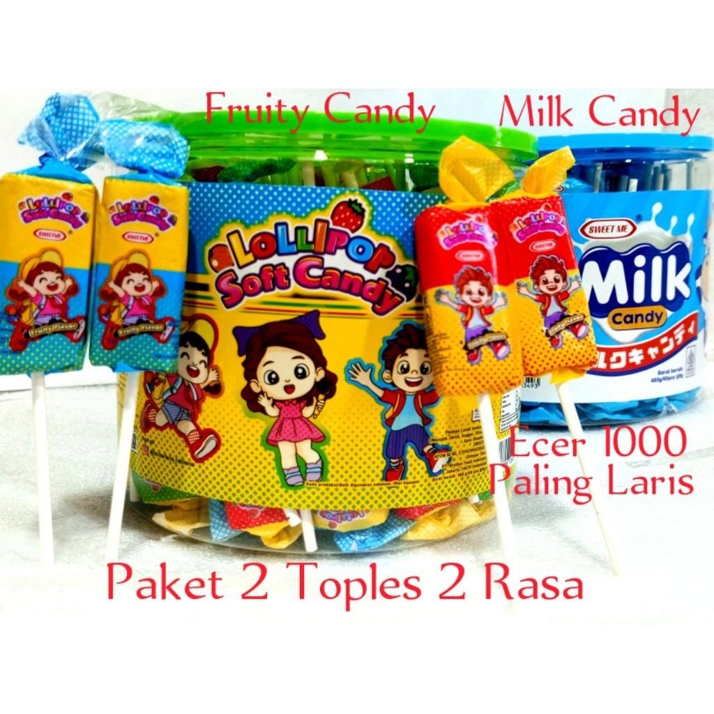 Milk Candy Cube & Fruity (Paket 2 Toples 2 Rasa) isi 60 Ecer 1000
