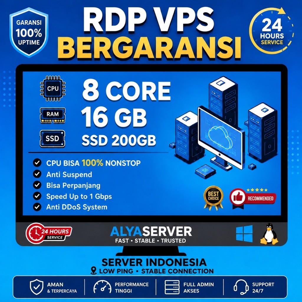 RDP / VPS WINDOWS 8 CORE 16GB GARANSI ANTI SUSPED BISA PERPANJANG