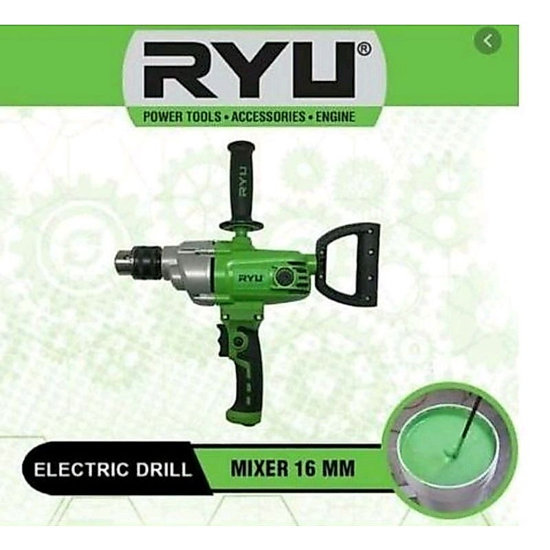 RYU Electric Drill Mixer 16MM Mesin Bor Pengaduk Cat Mixer 16MM (RED 16 RE)