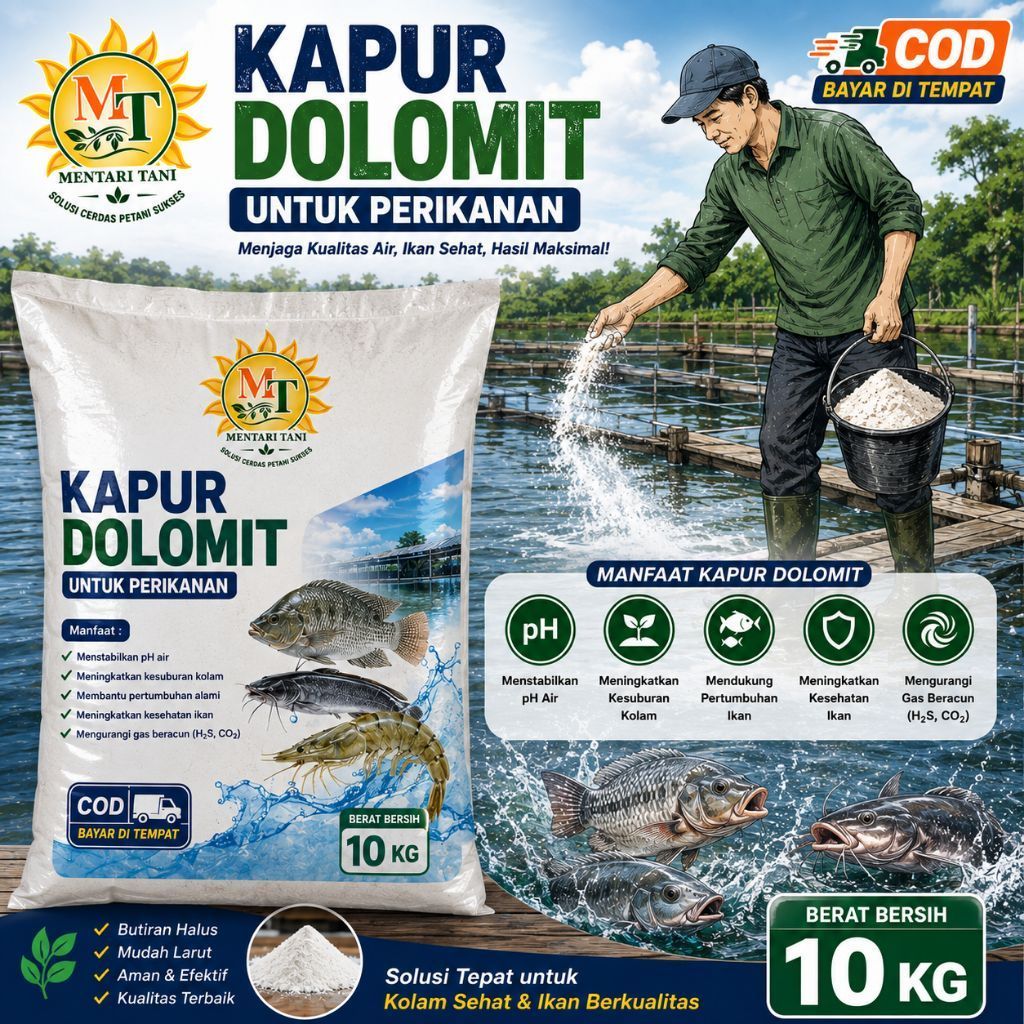 Kapur Dolomit untuk Perikanan 10 Kg Menstabilkan pH Air Kolam Ikan