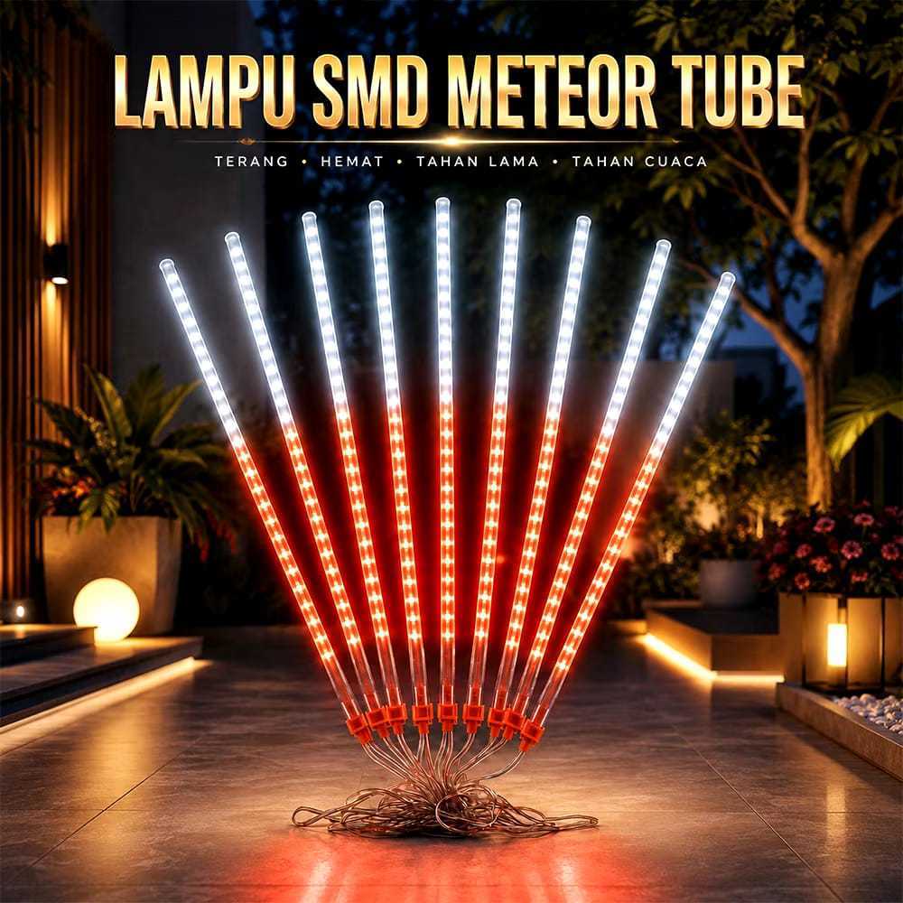LAMPU METEOR LED MERAH-PUTIH 45CM 8 BATANG /LAMPU HIAS / LAMPU TETES , AGUSTUSAN/ LAMPU WARNA WARNI