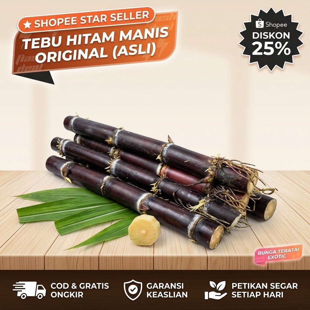 Tebu Hitam Manis Original / Asli (Segar & Berkualitas) Ukuran 5 Cm