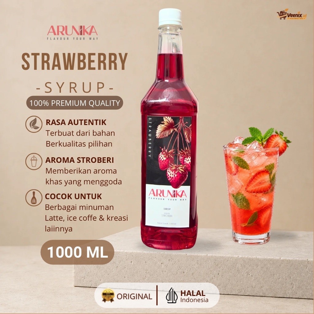 Sirup Strawberry Arunika 1L Untuk Menu Cafe&Resto dan Minuman Kekinian | Sirup Buah Stroberi