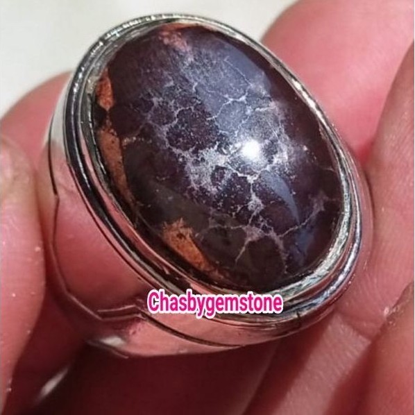 Cincin batu pirus hitam legam-Pirus Persia hitam serat kura