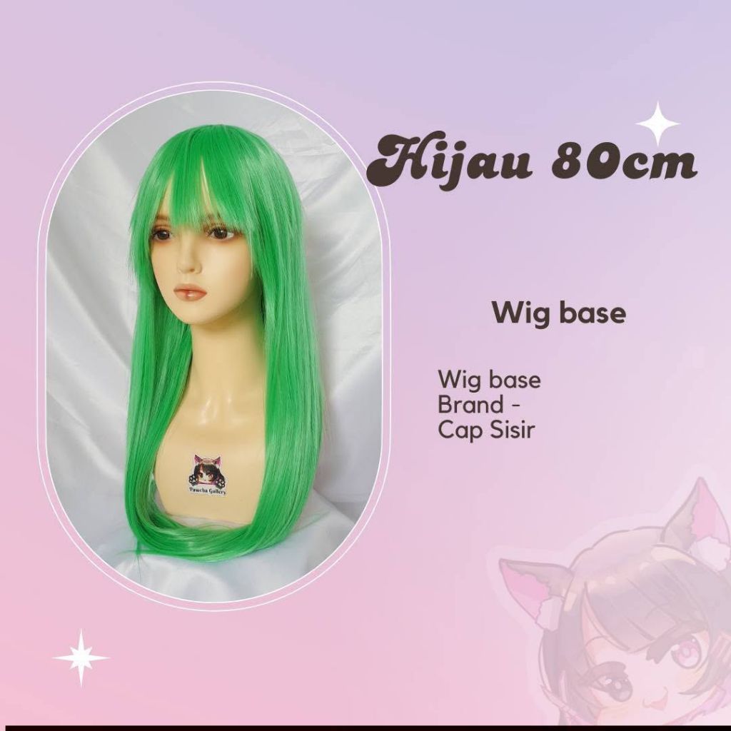 wig hijau wig base 80cm wig cosplay murah