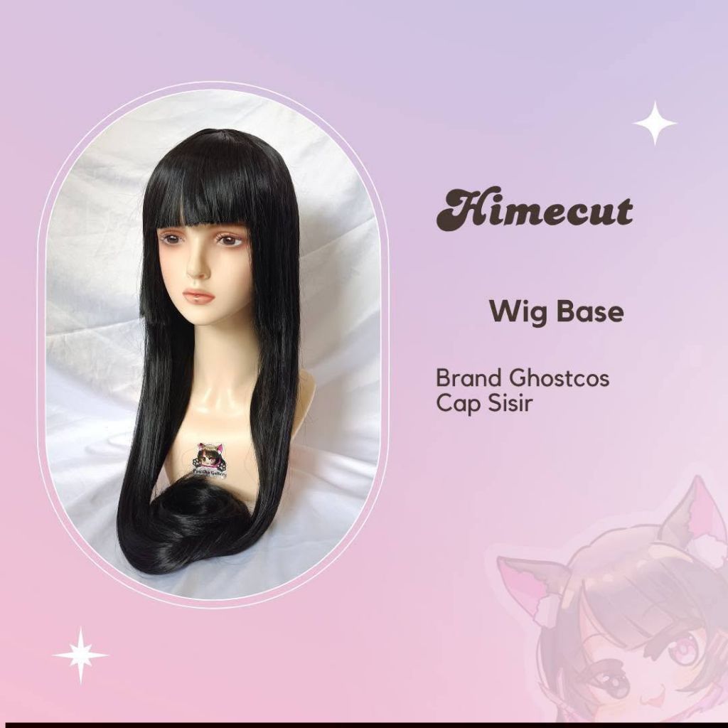 wig himecut wig hitam panjang 100cm wig base
