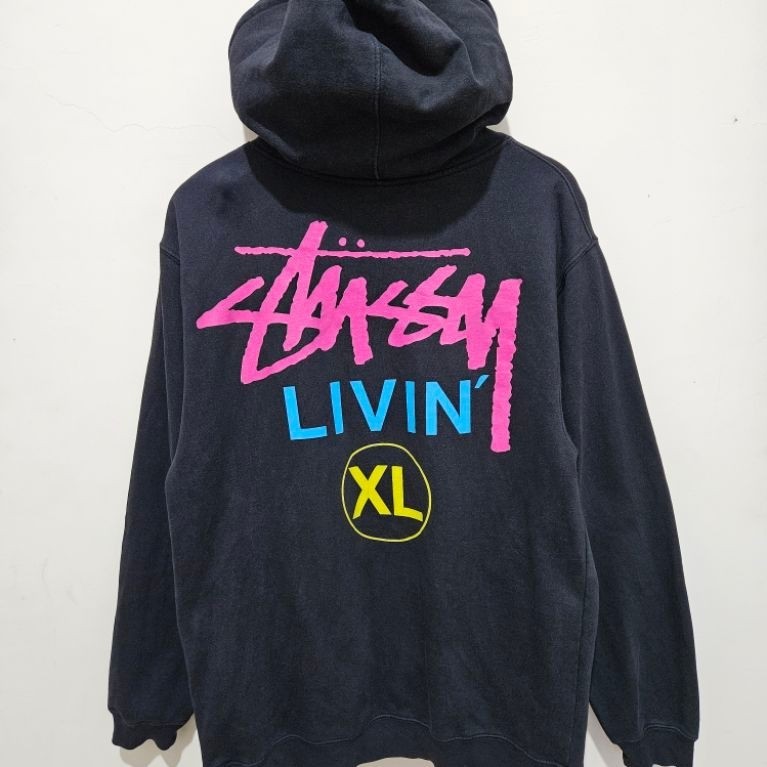 Hoodie Vintage Stussy Livin XL Big Logo Warna Hitam