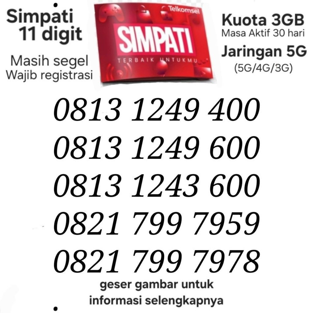 Nomor Cantik Telkomsel Simpati Kartu AS Loop Lite Kartu Perdana Nomer Cakep. BUKAN Sakti 11 Digit