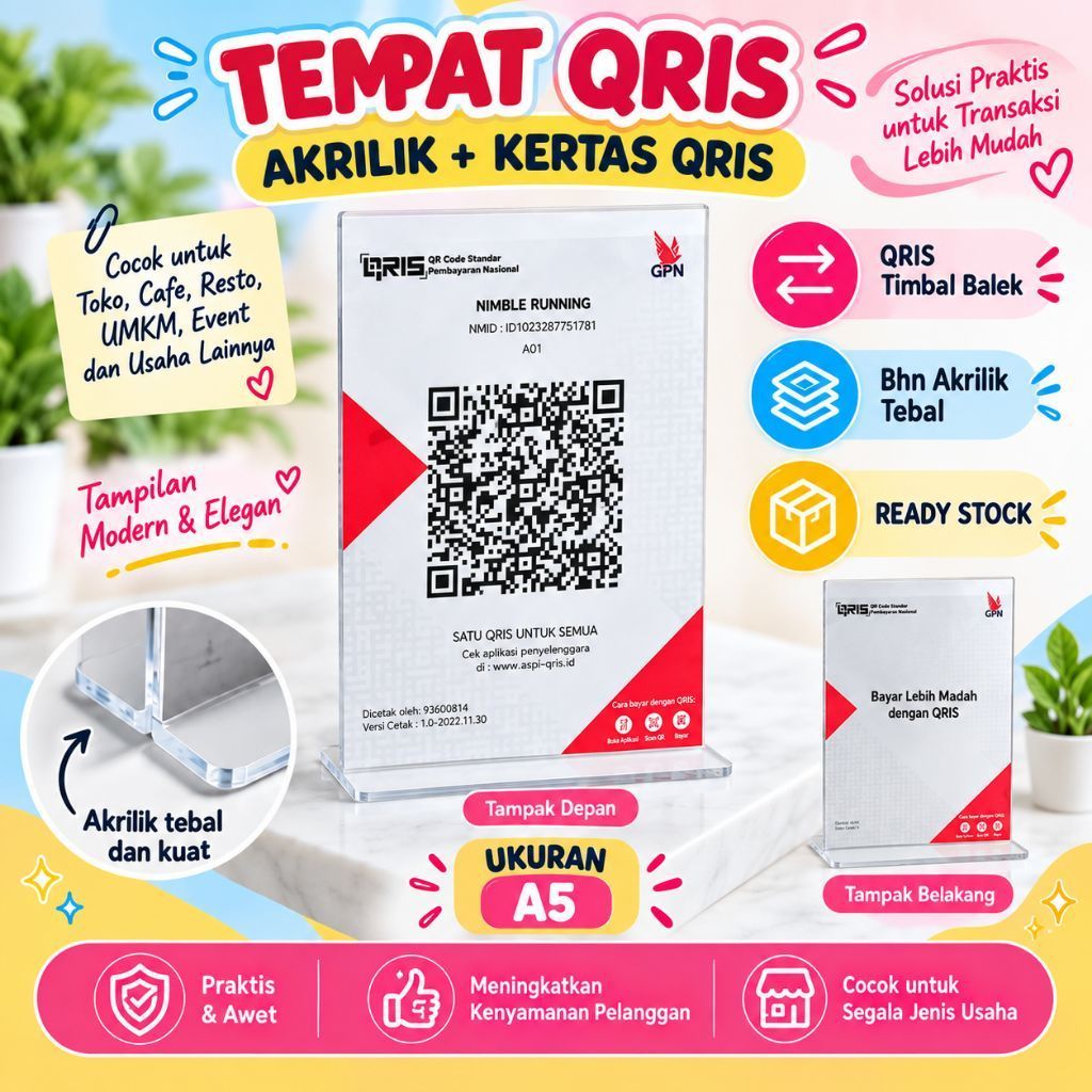 AKRILIK + KERTAS QRIS / TEMPAT QRIS BAHAN AKRILIK + KERTAS QRIS UKURAN A5