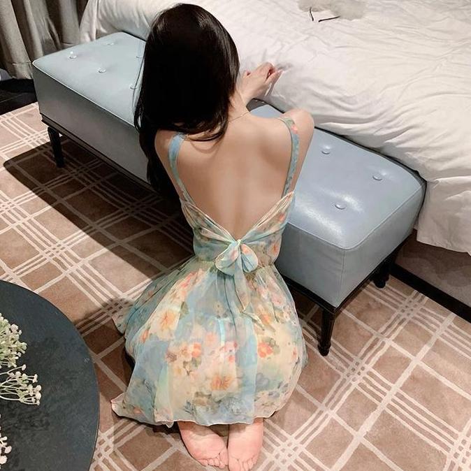 Baju Tidur Wanita Fashion Digunakan Dua Sisi Elegan Bunga Chiffon Transparan Dress G String Setelan