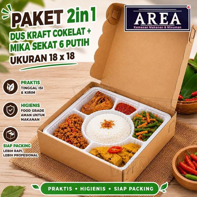 [2in1-PAKET-18x18] Dus Nasi + Mika Sekat 6 Putih Kotak Katering Hajatan, Tasyakuran, dan Aqiqah
