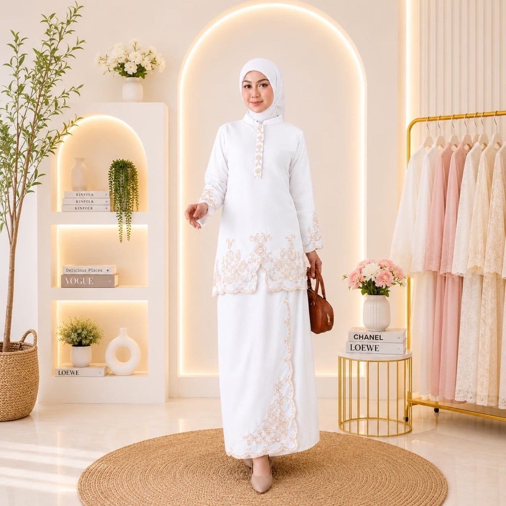 Qalissta ~ Baju melayu marina bahan katun toyobo motif bunga
