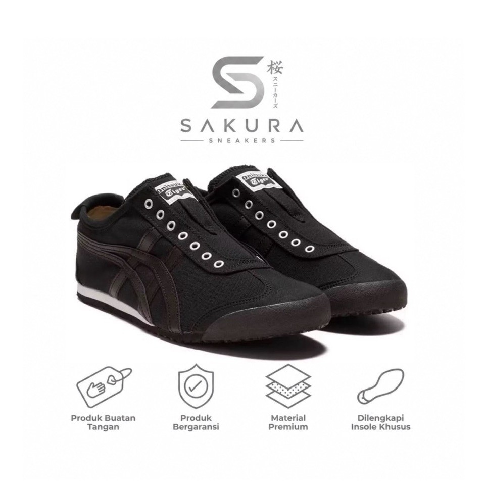 Sepatu Pria Wanita Sneakers Onitsuka Tiger Mexico 66 Slip On Kanvas Black