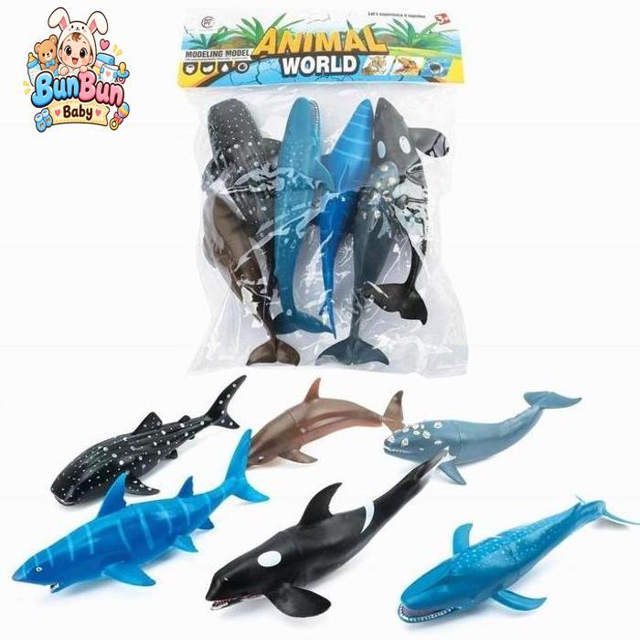 MAINAN ANAK FIGURE IKAN HIU PAUS UNDER SEAWORLD JUMBO 6 PCS | SEA ANIMALS FIGURE  | MAINAN EDUKATIF 