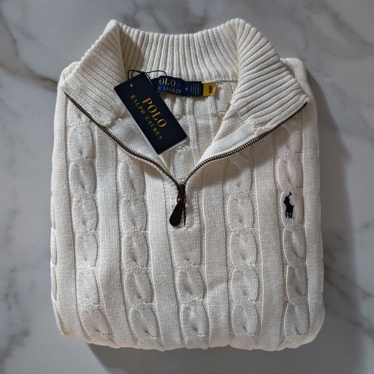 Polo Ralph Lauren Cable Knit Half Zip/Quarter Zip Sweater Cream Size M
