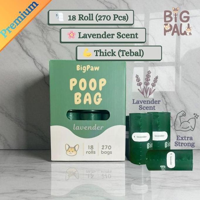 BigPaw Poop Bag Thick Tebal Lavender Scent 270 pcs | 18 roll | 270 pcs | Anabul Poop Bag | Plastik D