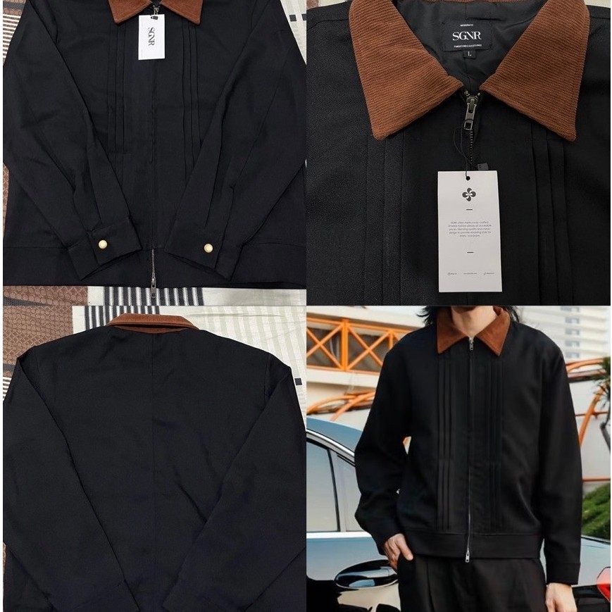 (NEW size L) Signore Milano mix Corduroy Double Zipper Black