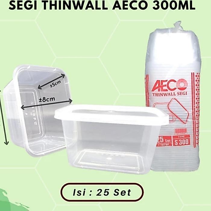 SALE THINWALL PERSEGI AECO 300ML 1 SET ISI 25 PCS PLUS TUTUP READY